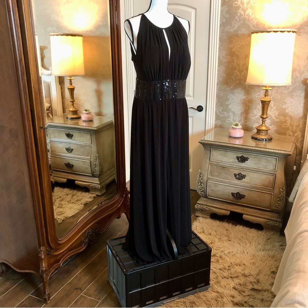 R & M Richards black sequined evening gown - Size 14 W